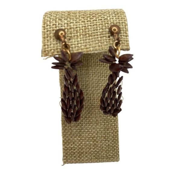 Vintage Handmade Hawaiian KOA Seed Lei Necklace and Matching Earrings Set - Picture 4 of 8